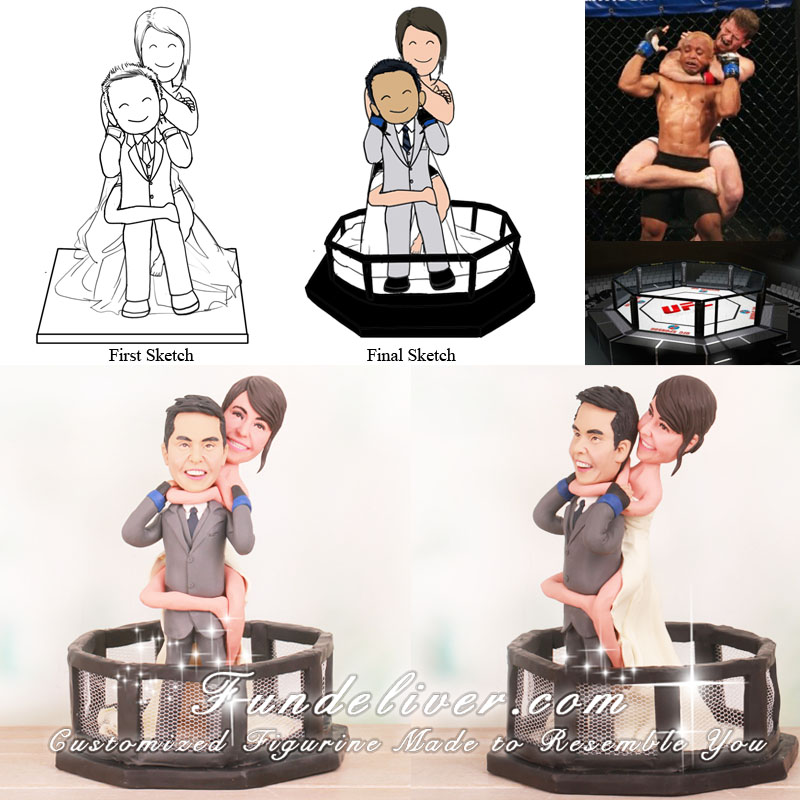 Bride and Groom in Rear Naked Choke Move Cake Toppers